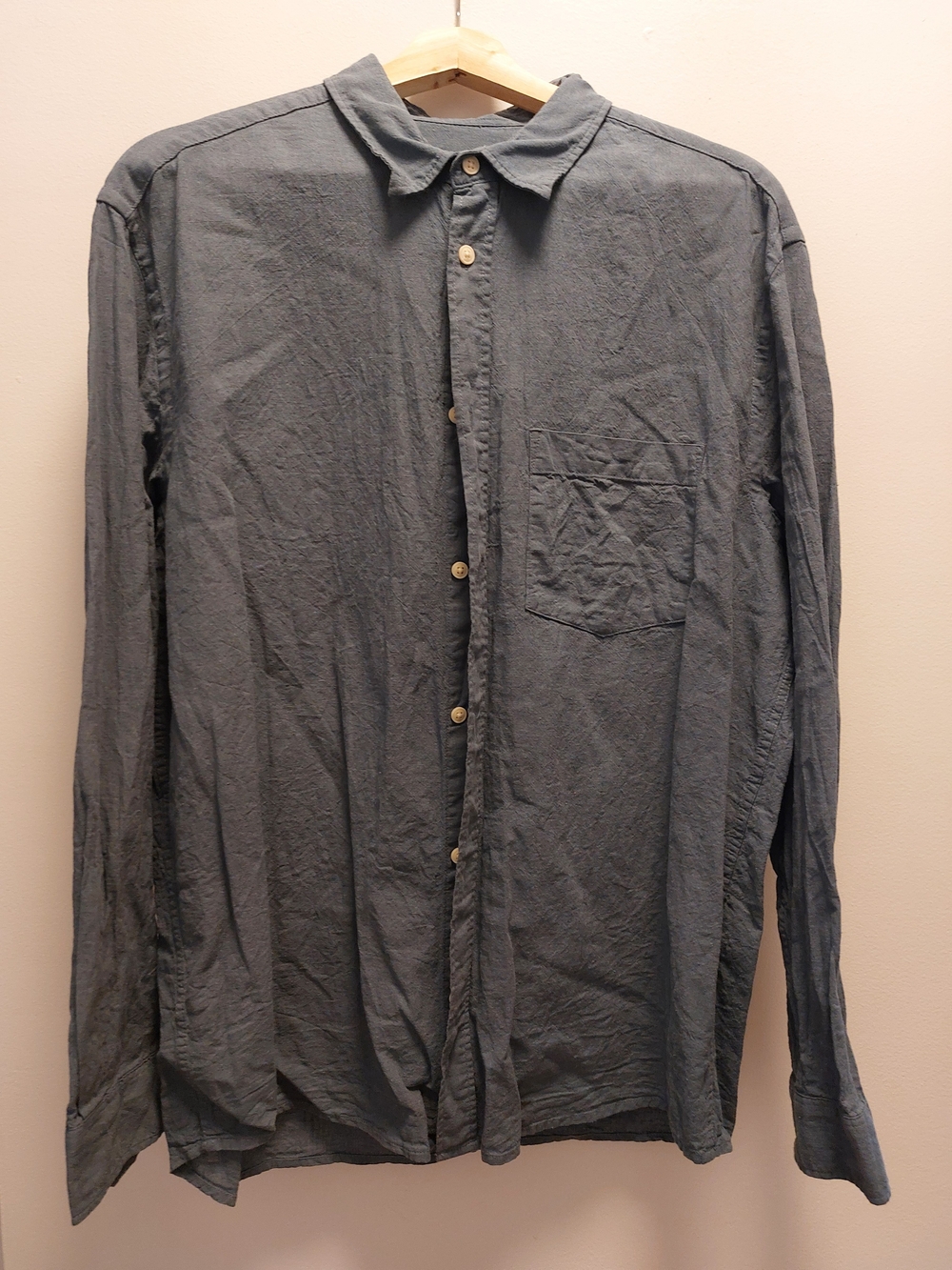 Slate Blue Cotton-Linen Button-Down Shirt